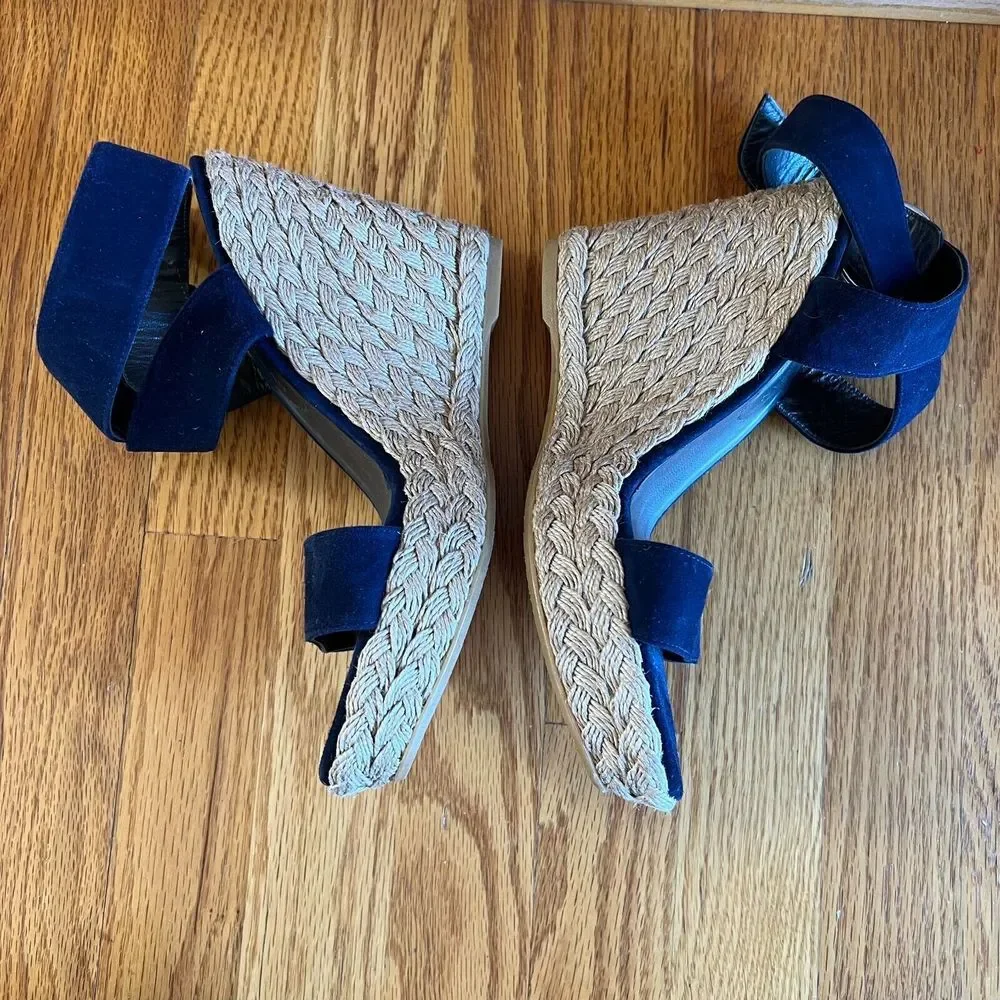 Stuart Weitzman High Chunky Platform Sandal 9.5 M Blue Suede Strappy‎ Wedge Heel